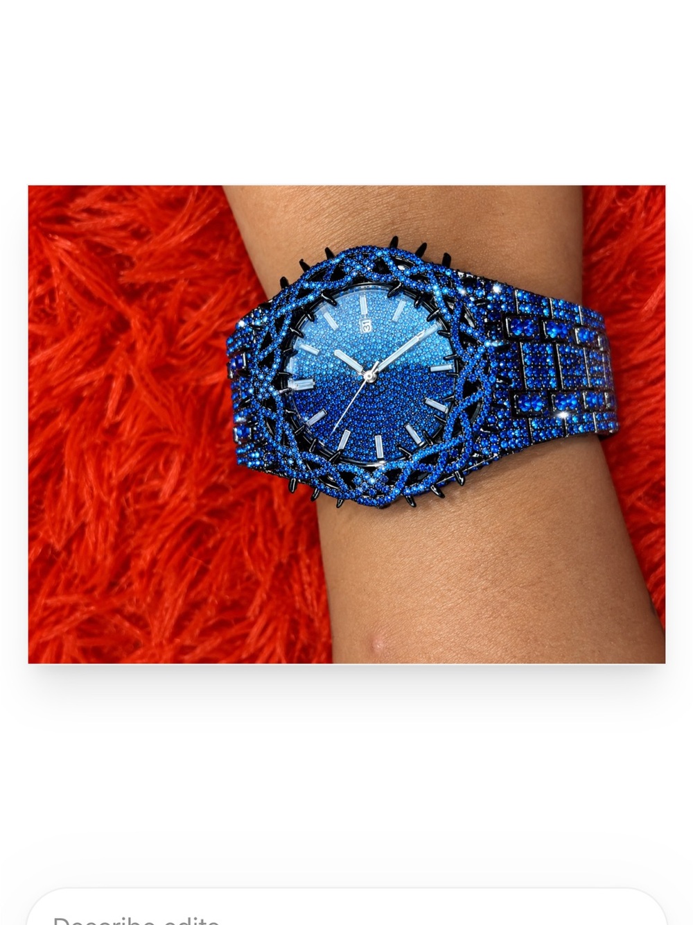 Mens Blue Crystal Iced Watch Bracelet - Bold Blue Sparkle